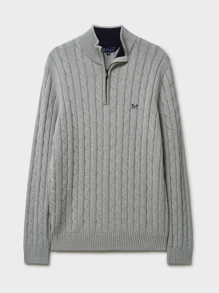 Crew Clothing Grey Oarsman Cable Half Zip Jumper - Image 5 of 5
