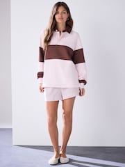 Pink/Brown Corduroy Collar Striped Rugby Shirt - Image 3 of 8