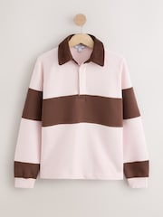 Pink/Brown Corduroy Collar Striped Rugby Shirt - Image 6 of 8