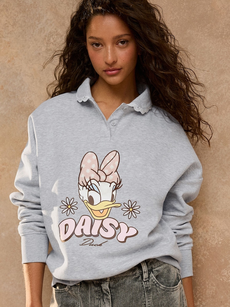 Grey Daisy Duck Long Sleeve Frill Collar Sweatshirt - Image 1 of 4 Grey Daisy Duck Long Sleeve Frill Collar Sweatshirt - Image 1 of 4