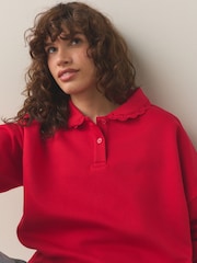Red Long Sleeve Frill Collar Sweatshirt - Image 4 of 7
