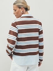 Chocolate Brown/Blue Striped Layered Polo Shirt - Image 3 of 8