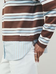 Chocolate Brown/Blue Striped Layered Polo Shirt - Image 5 of 8