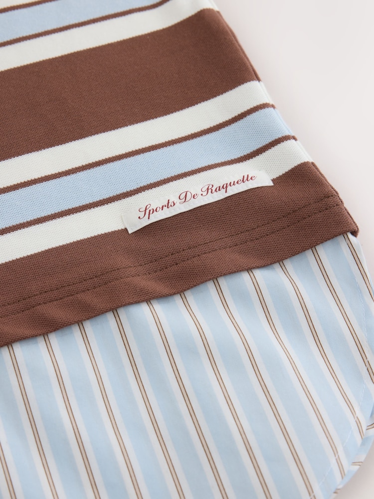 Chocolate Brown/Blue Striped Layered Polo Shirt - Image 8 of 8 Chocolate Brown/Blue Striped Layered Polo Shirt - Image 8 of 8