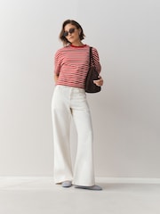 Red/White Cosy Lace Trim Short Sleeve Top - Image 2 of 7