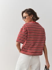 Red/White Cosy Lace Trim Short Sleeve Top - Image 3 of 7