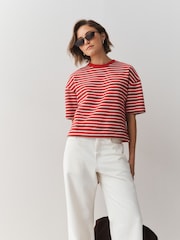 Red/White Cosy Lace Trim Short Sleeve Top - Image 4 of 7