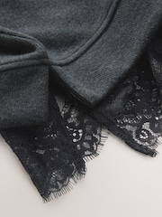 Grey Cosy Lace Trim Short Sleeve Top - Image 2 of 3