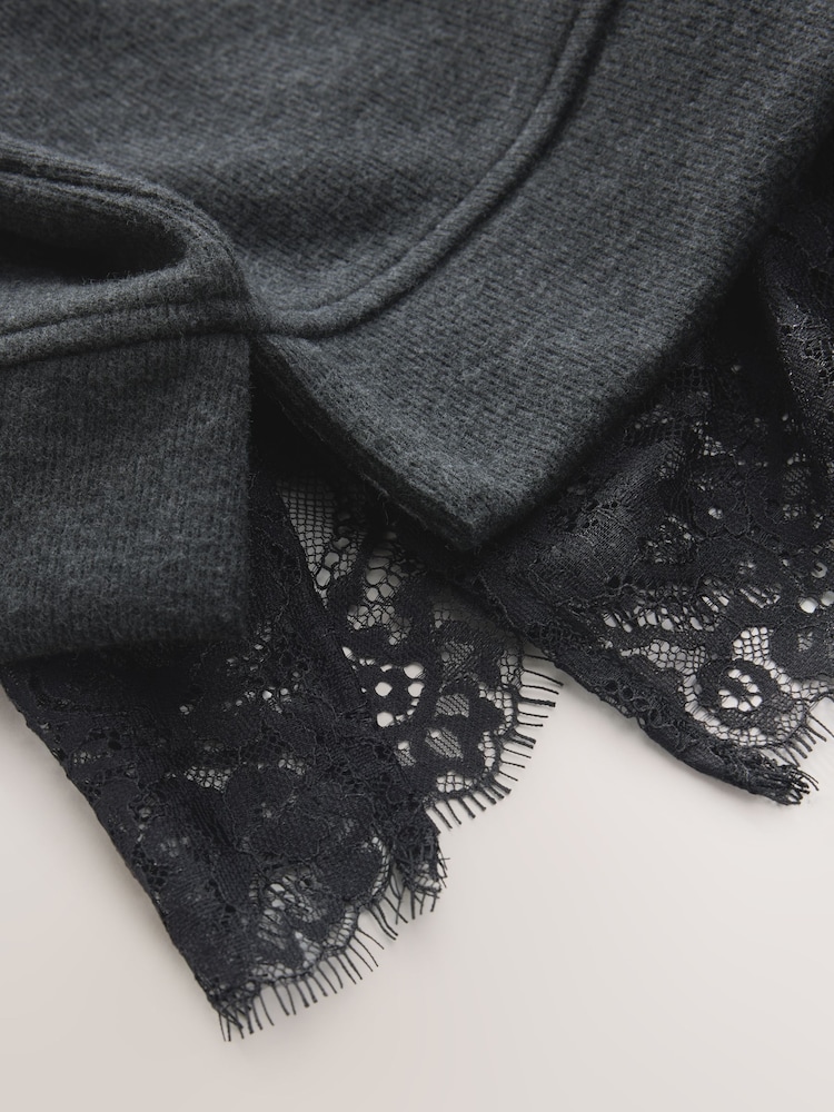Grey Cosy Lace Trim Short Sleeve Top - Image 2 of 3