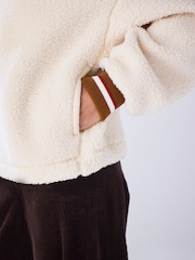 Ecru/Brown Funnel Neck Contrast Collar Borg Jacket - Image 6 of 10