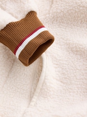 Ecru/Brown Funnel Neck Contrast Collar Borg Jacket - Image 9 of 10