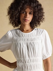 Joules Ella White Double Cloth Cotton Midi Dress - Image 3 of 9