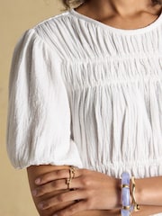 Joules Ella White Double Cloth Cotton Midi Dress - Image 4 of 9