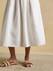 Joules Ella White Double Cloth Cotton Midi Dress - Image 7 of 9