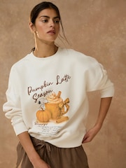 Ecru Pumpkin Latte Snoopy Licence Sweatshirt - Image 2 of 7