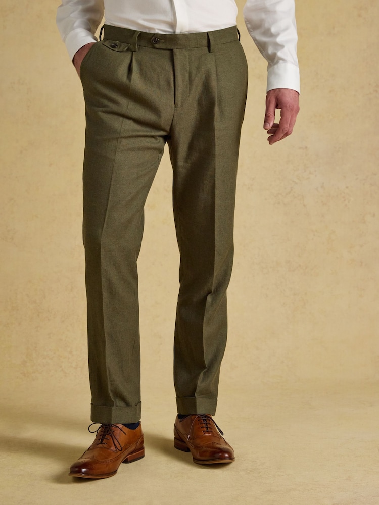 Joules Green Slim Fit Linen Suit Trousers - Image 1 of 6 Joules Green Slim Fit Linen Suit Trousers - Image 1 of 6