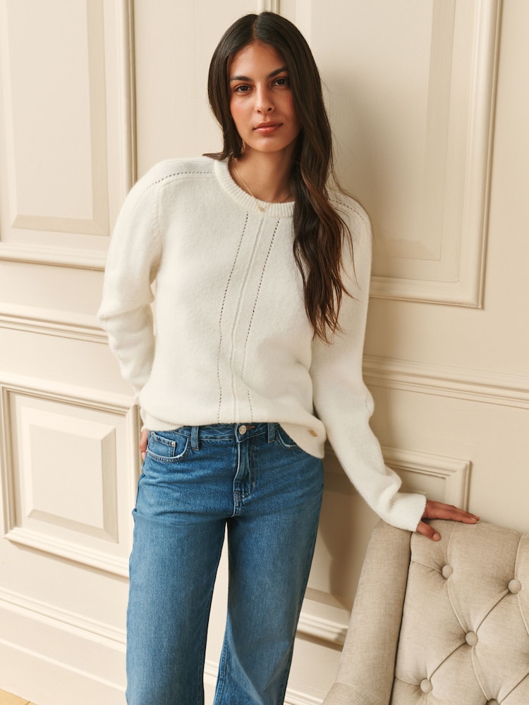 Laura Ashley Cream Crew Neck Jumper With A Touch Of Wool - Image 1 of 8