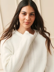 Laura Ashley Cream Crew Neck Jumper With A Touch Of Wool - Image 3 of 8