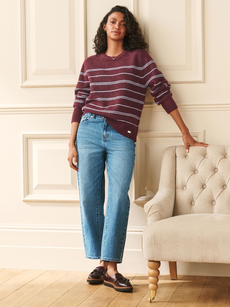 Laura Ashley Burgundy Red/Blue Stripe Crew Neck Jumper With A Touch Of Wool - Image 1 of 5 Laura Ashley Burgundy Red/Blue Stripe Crew Neck Jumper With A Touch Of Wool - Image 1 of 5