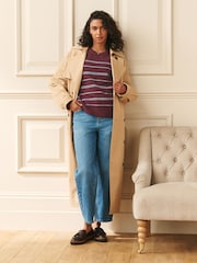 Laura Ashley Burgundy Red/Blue Stripe Crew Neck Jumper With A Touch Of Wool - Image 2 of 5