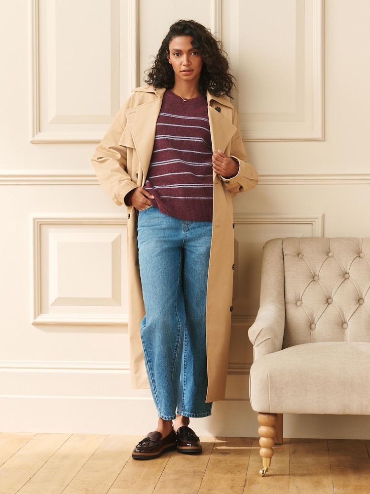 Laura Ashley Burgundy Red/Blue Stripe Crew Neck Jumper With A Touch Of Wool - Image 2 of 5 Laura Ashley Burgundy Red/Blue Stripe Crew Neck Jumper With A Touch Of Wool - Image 2 of 5