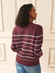 Laura Ashley Burgundy Red/Blue Stripe Crew Neck Jumper With A Touch Of Wool - Image 3 of 5