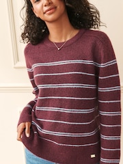 Laura Ashley Burgundy Red/Blue Stripe Crew Neck Jumper With A Touch Of Wool - Image 4 of 5