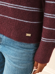 Laura Ashley Burgundy Red/Blue Stripe Crew Neck Jumper With A Touch Of Wool - Image 5 of 5