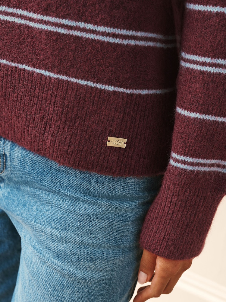 Laura Ashley Burgundy Red/Blue Stripe Crew Neck Jumper With A Touch Of Wool - Image 5 of 5 Laura Ashley Burgundy Red/Blue Stripe Crew Neck Jumper With A Touch Of Wool - Image 5 of 5