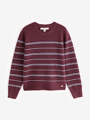 Laura Ashley Burgundy Red/Blue Stripe Crew Neck Jumper With A Touch Of Wool - Image 6 of 9