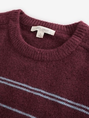 Laura Ashley Burgundy Red/Blue Stripe Crew Neck Jumper With A Touch Of Wool - Image 7 of 9