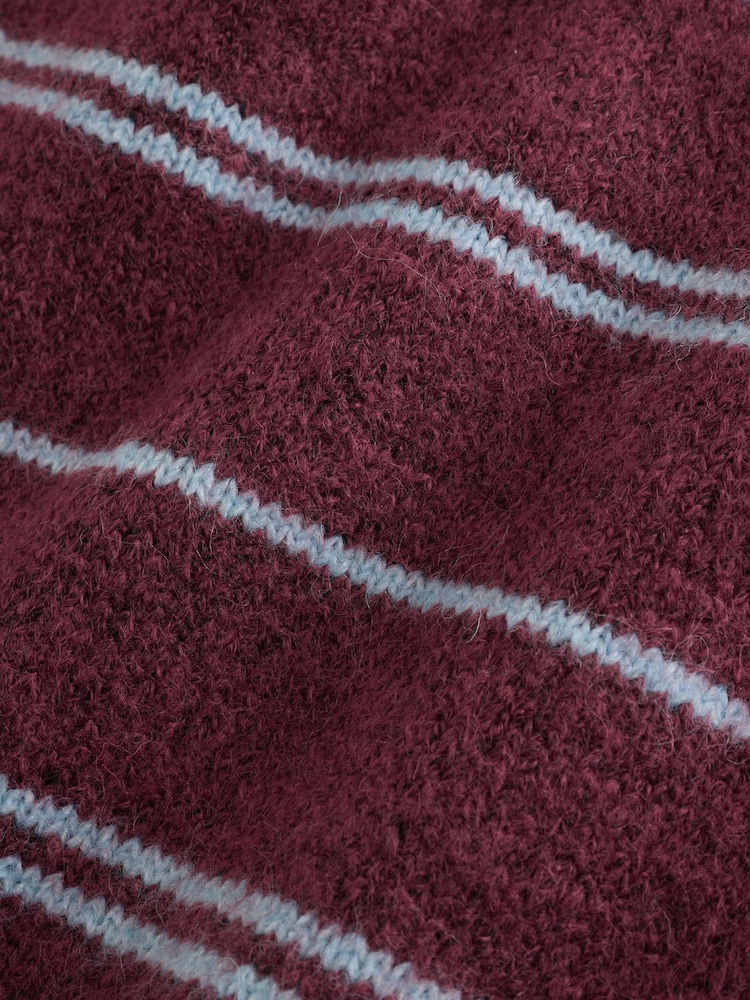Laura Ashley Burgundy Red/Blue Stripe Crew Neck Jumper With A Touch Of Wool - Image 9 of 9