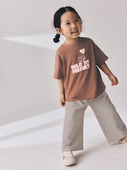 Brown Heart Stripe Short Sleeve T-Shirt and Wide Leg Trousers Set (3mths-7yrs) - Image 1 of 10