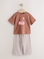 Brown Heart Stripe Short Sleeve T-Shirt and Wide Leg Trousers Set (3mths-7yrs) - Image 5 of 10