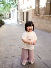 Ecru White Bunny Short Sleeve T-Shirt and Wide Frill Trousers Set (3mths-7yrs) - Image 1 of 9