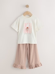 Ecru White Bunny Short Sleeve T-Shirt and Wide Frill Trousers Set (3mths-7yrs) - Image 5 of 9