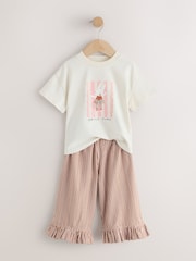 Ecru White Bunny Short Sleeve T-Shirt and Wide Frill Trousers Set (3mths-7yrs) - Image 6 of 9