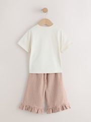 Ecru White Bunny Short Sleeve T-Shirt and Wide Frill Trousers Set (3mths-7yrs) - Image 7 of 9