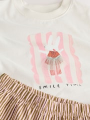 Ecru White Bunny Short Sleeve T-Shirt and Wide Frill Trousers Set (3mths-7yrs) - Image 8 of 9