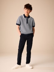 Navy/Blue Textured Knitted Polo Shirt (3-16yrs) - Image 2 of 8