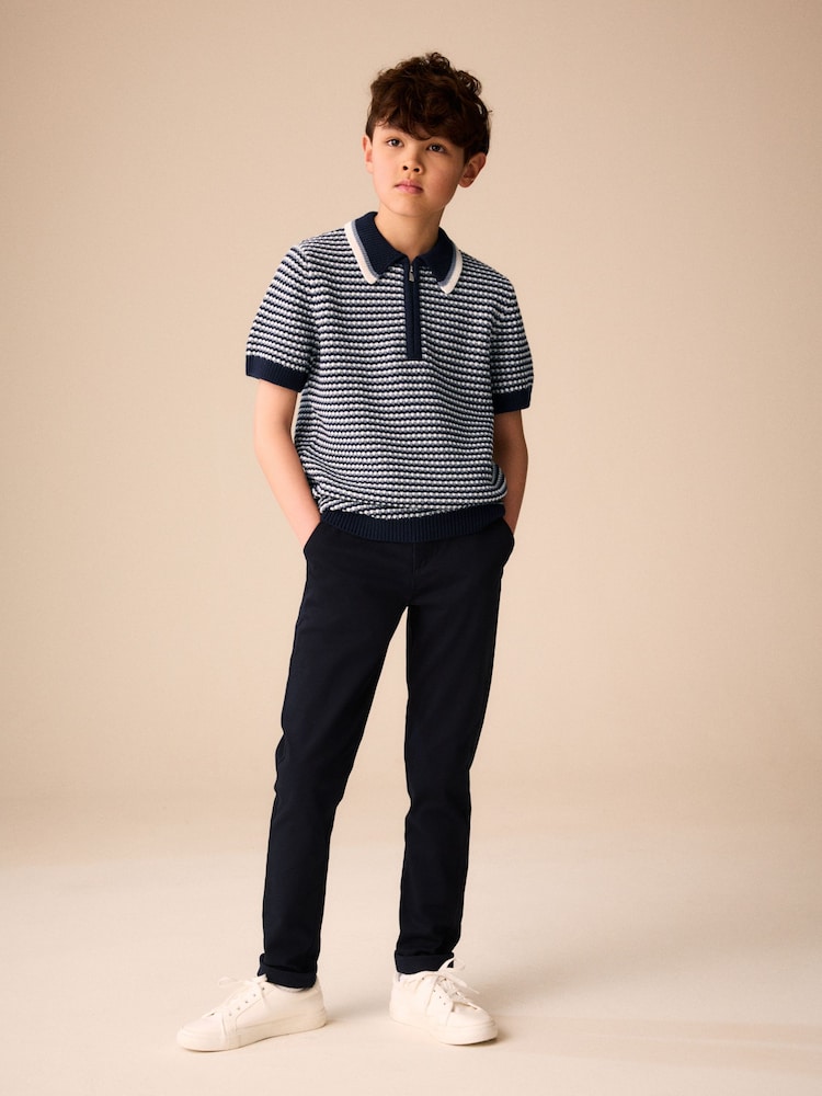 Navy/Blue Textured Knitted Polo Shirt (3-16yrs) - Image 2 of 8 Navy/Blue Textured Knitted Polo Shirt (3-16yrs) - Image 2 of 8