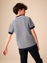 Navy/Blue Textured Knitted Polo Shirt (3-16yrs) - Image 3 of 8