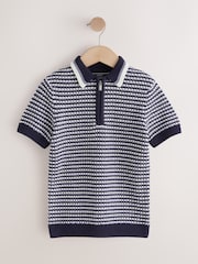 Navy/Blue Textured Knitted Polo Shirt (3-16yrs) - Image 5 of 8