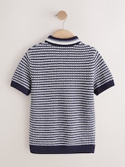 Navy/Blue Textured Knitted Polo Shirt (3-16yrs) - Image 6 of 8