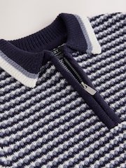 Navy/Blue Textured Knitted Polo Shirt (3-16yrs) - Image 8 of 8