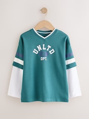 Blue/Red/Green Varsity Graphic Long Sleeve Relaxed Fit T-Shirts 3 Pack (3-16yrs) - Image 4 of 7