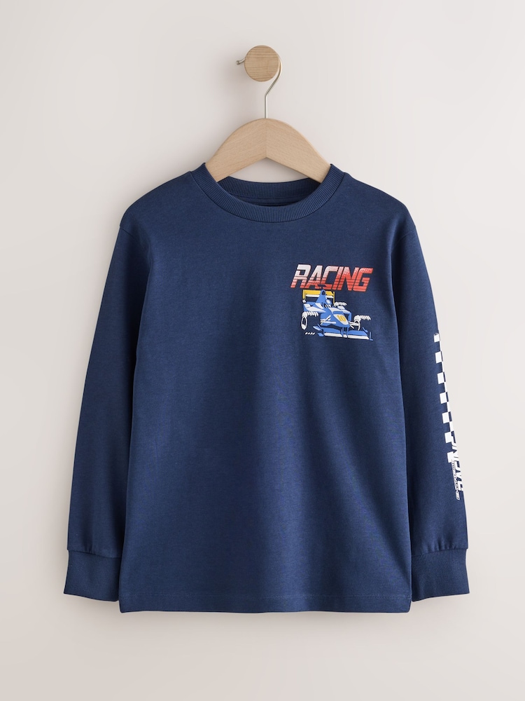 Red/White/Navy Racing Graphic Long Sleeve Relaxed Fit T-Shirts 3 Pack (3-16yrs) - Image 2 of 7 Red/White/Navy Racing Graphic Long Sleeve Relaxed Fit T-Shirts 3 Pack (3-16yrs) - Image 2 of 7