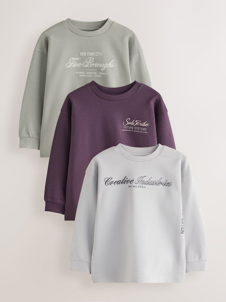 Grey/Sage/Berry - Heavyweight Long Sleeve T-Shirts 3 Pack (3-16yrs) - Attēls 1 no 7