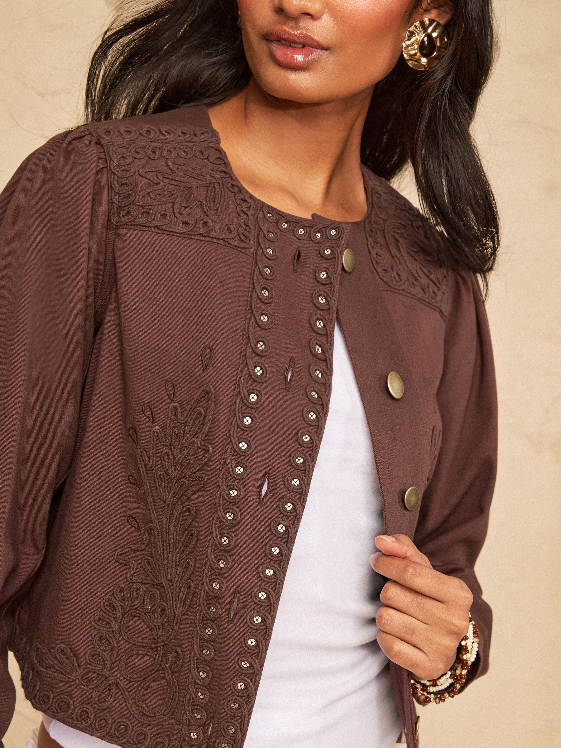 Buy Love & Roses Chocolate Brown Denim Jacket With Cornelli Detail
