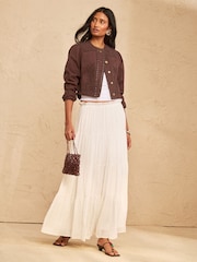 Love & Roses Chocolate Brown Denim Jacket With Cornelli Detail - Image 3 of 4